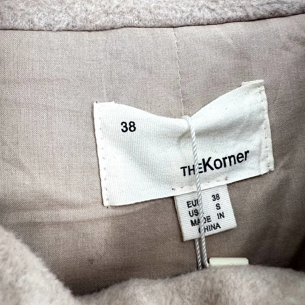 THE KORNER Women's size S Khaki Double Breasted Belted High-neck Wool Blend Coat - Picture 6 of 7